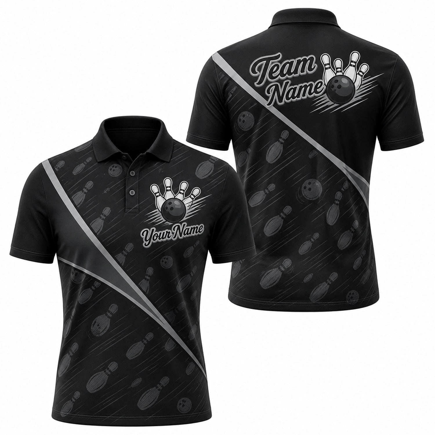 Bowling Ball And Pins Personalized Bowling Polo Shirt