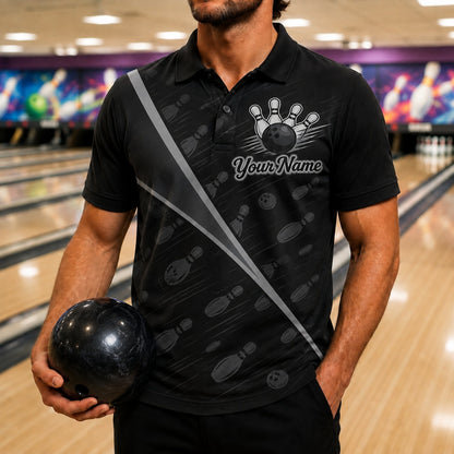 Bowling Ball And Pins Personalized Bowling Polo Shirt Front View