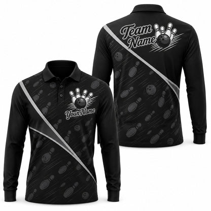 Bowling Ball And Pins Personalized Bowling Polo Shirt Long Sleeve Polo