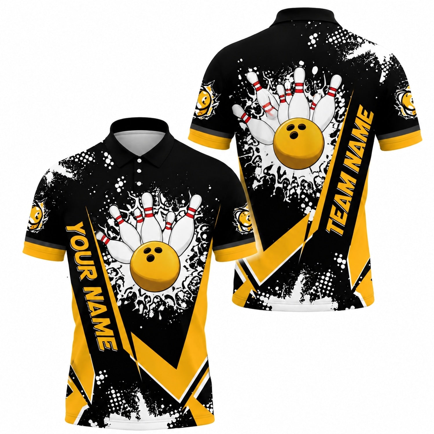 Bowling Ball And Pins Sport Custom Bowling Polo Shirt