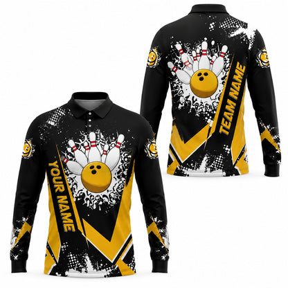 Bowling Ball And Pins Sport Custom Bowling Polo Shirt Long Sleeve Polo