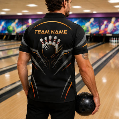 Bowling Ball And Pins Sport Personalized Bowling Polo Shirt Back View