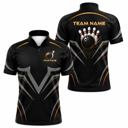 Bowling Ball And Pins Sport Personalized Bowling Polo Shirt Jersey Zip 1 4 Collar