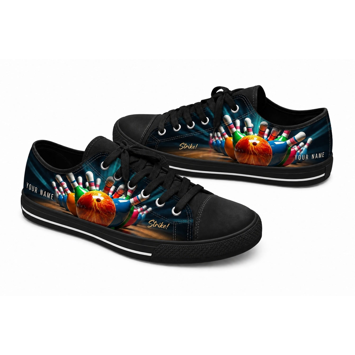 Bowling Ball And Pins Strike Graphic Personalized Low Top Shoes Black Shoes