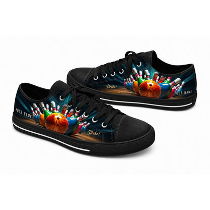 Bowling Ball And Pins Strike Graphic Personalized Low Top Shoes Black Shoes