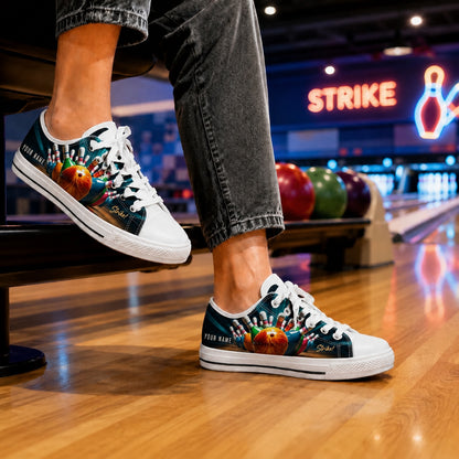 Bowling Ball And Pins Strike Graphic Personalized Low Top Shoes Bowling Life Style