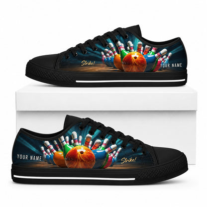 Bowling Ball And Pins Strike Graphic Personalized Low Top Shoes Box Black