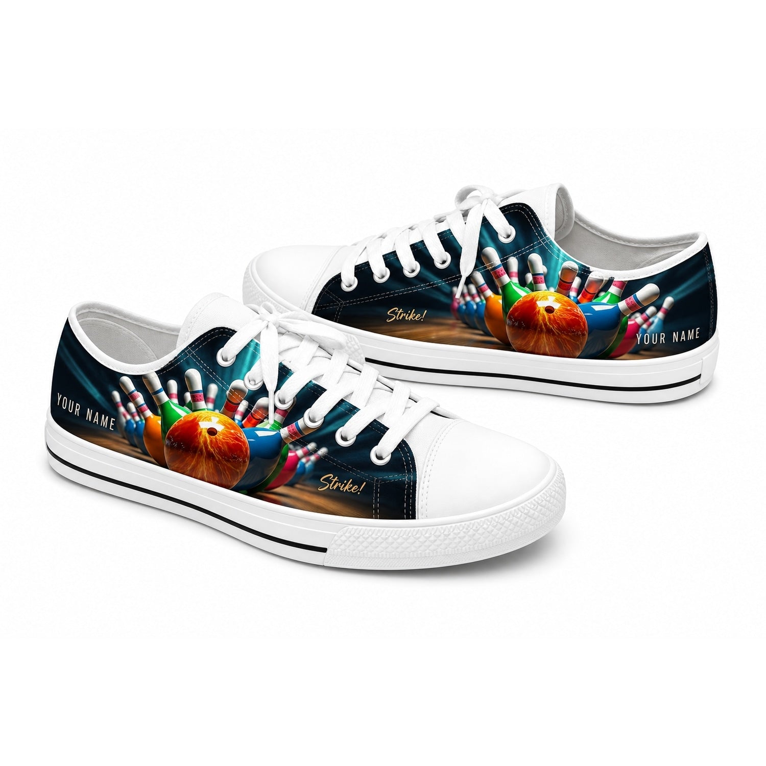Bowling Ball And Pins Strike Graphic Personalized Low Top Shoes