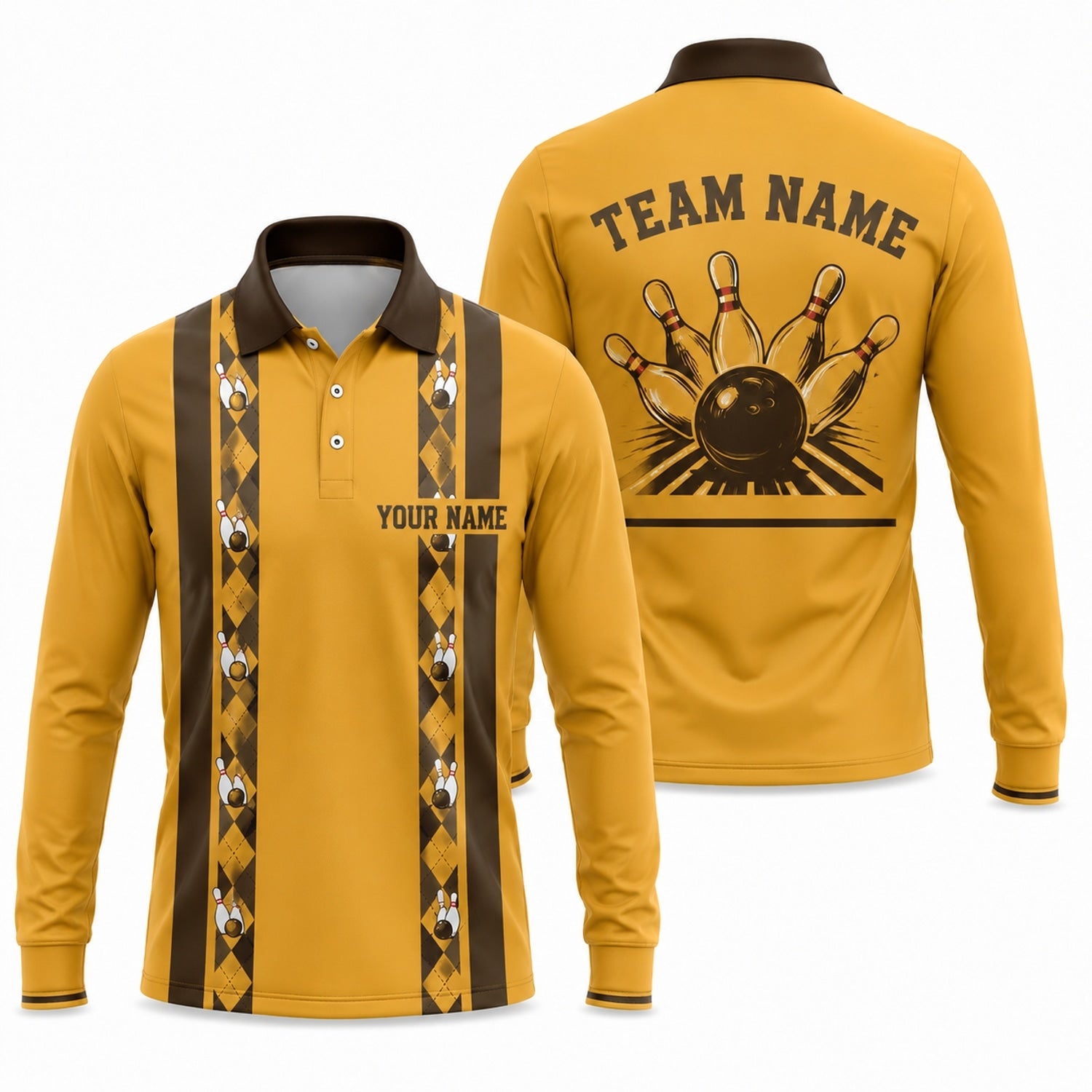 Bowling Ball And Pins Vintage Personalized Bowling Polo Shirt Long Sleeve Polo