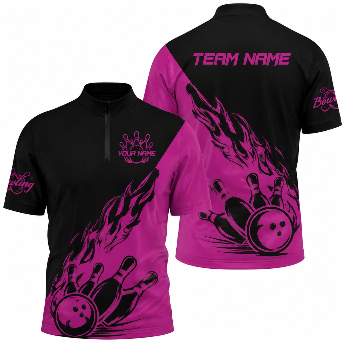 Bowling Ball Flames Graphic Personalized Bowling Polo Shirt