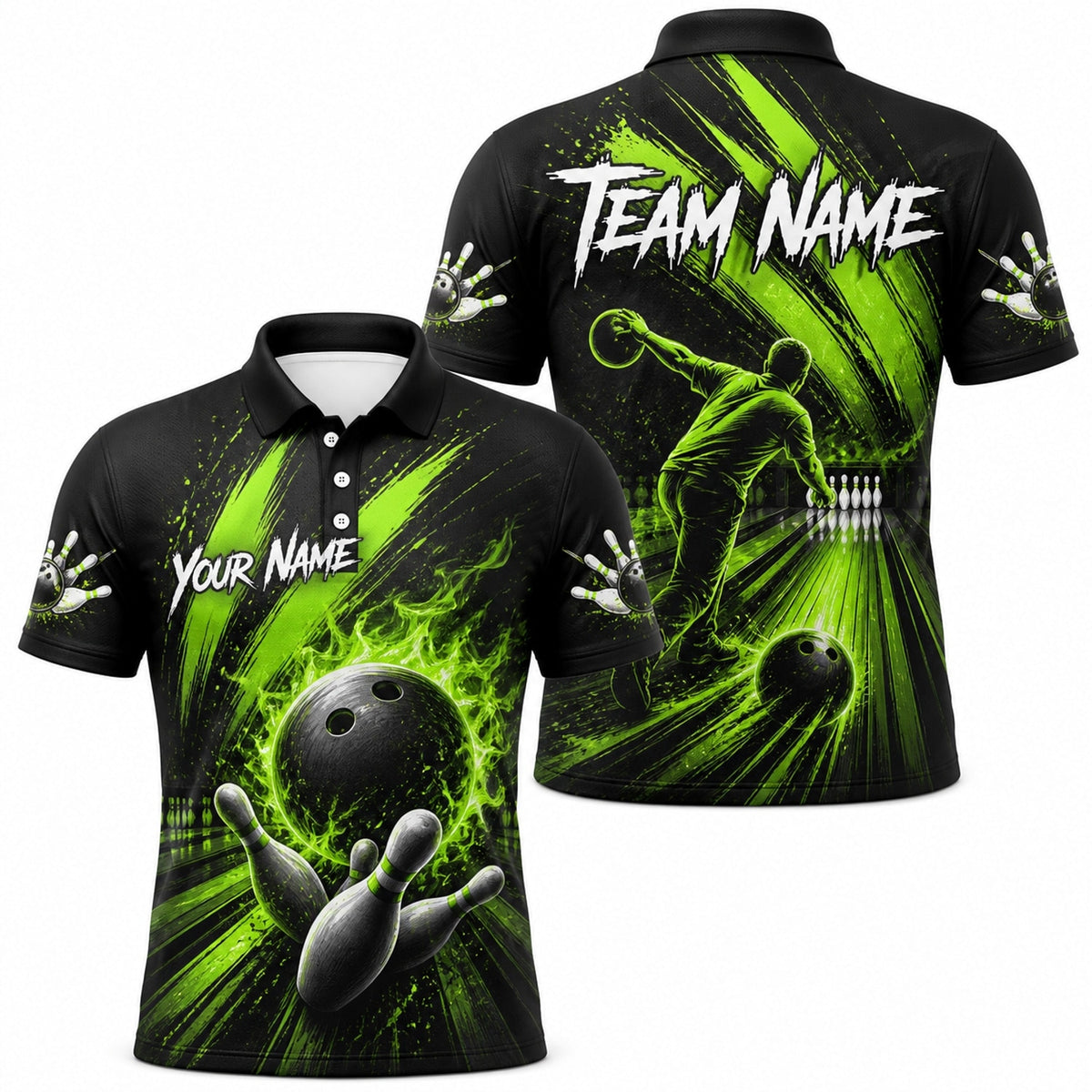 Bowling Ball Flames Sport Custom Bowling Polo Shirt