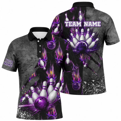 Bowling Ball Flames Sport Personalized Bowling Polo Shirt