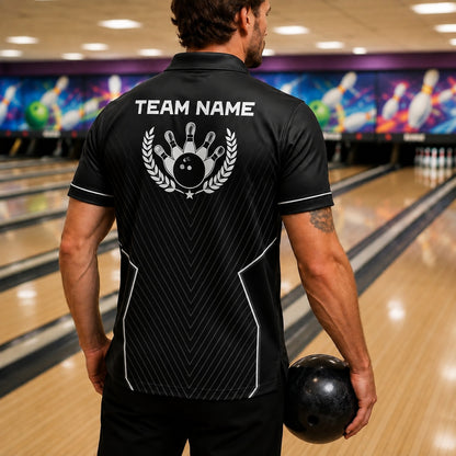 Bowling Ball Hand Emblem Sport Personalized Bowling Polo Shirt Back View