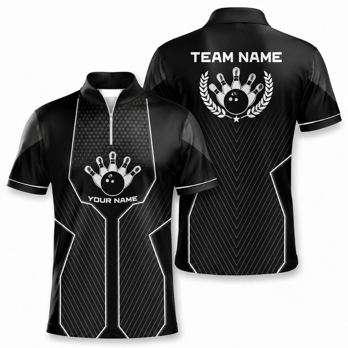 Bowling Ball Hand Emblem Sport Personalized Bowling Polo Shirt Jersey Zip 1 4 Collar