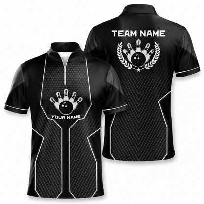 Bowling Ball Hand Emblem Sport Personalized Bowling Polo Shirt Jersey Zip 1 4 Collar