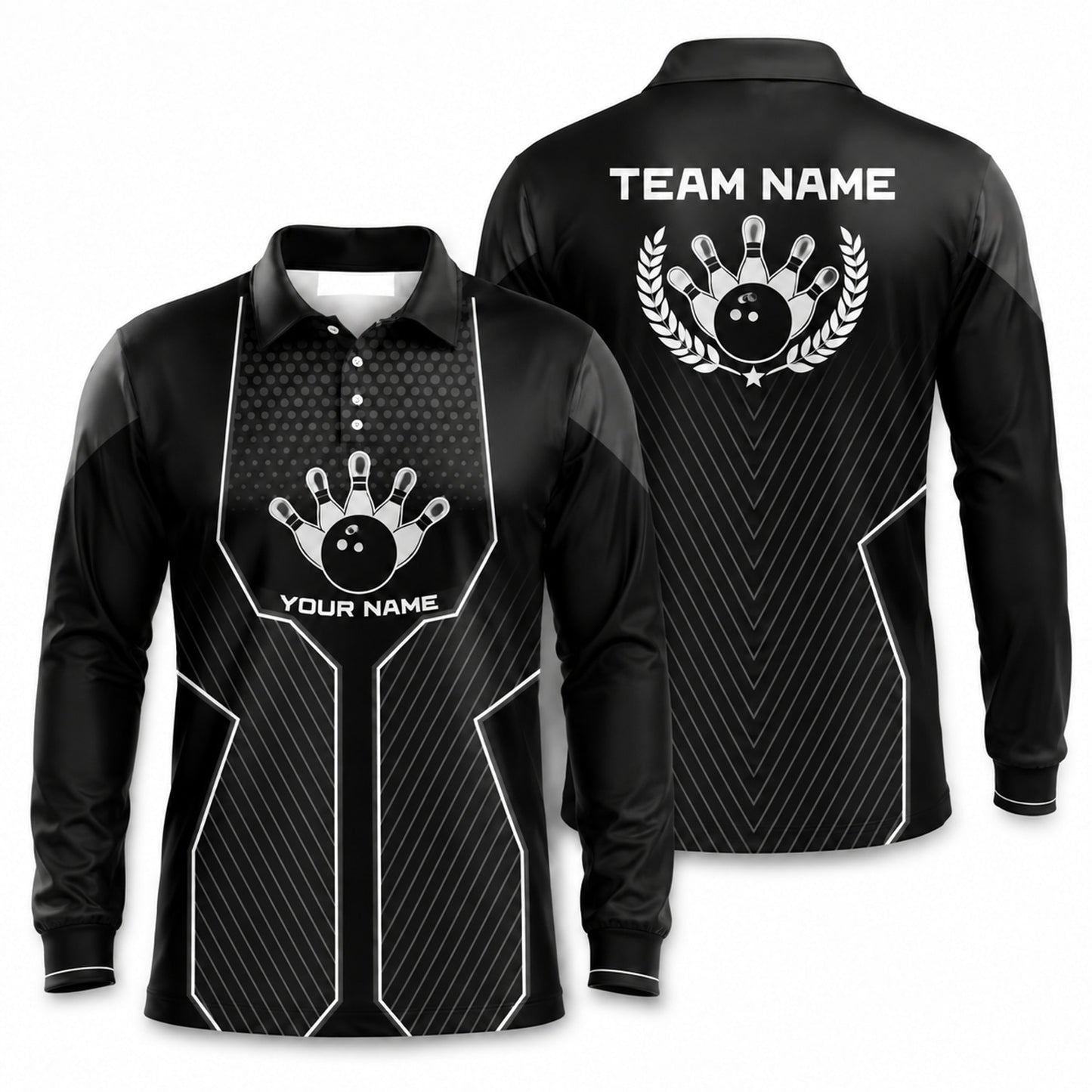 Bowling Ball Hand Emblem Sport Personalized Bowling Polo Shirt Long Sleeve Polo