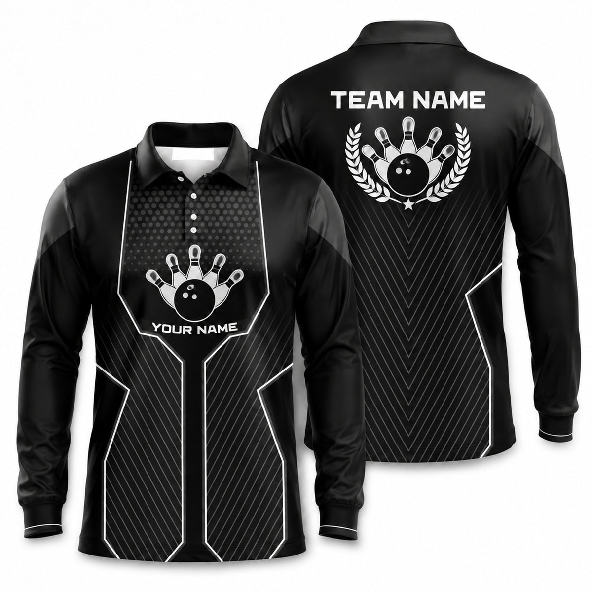 Bowling Ball Hand Emblem Sport Personalized Bowling Polo Shirt Long Sleeve Polo