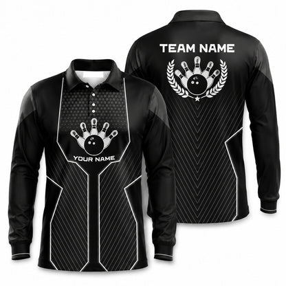 Bowling Ball Hand Emblem Sport Personalized Bowling Polo Shirt Long Sleeve Polo