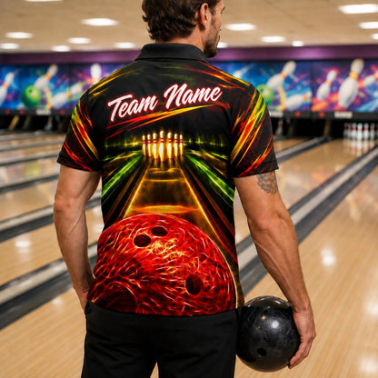 Bowling Ball Lane Strike Graphic Custom Bowling Polo Shirt Back View