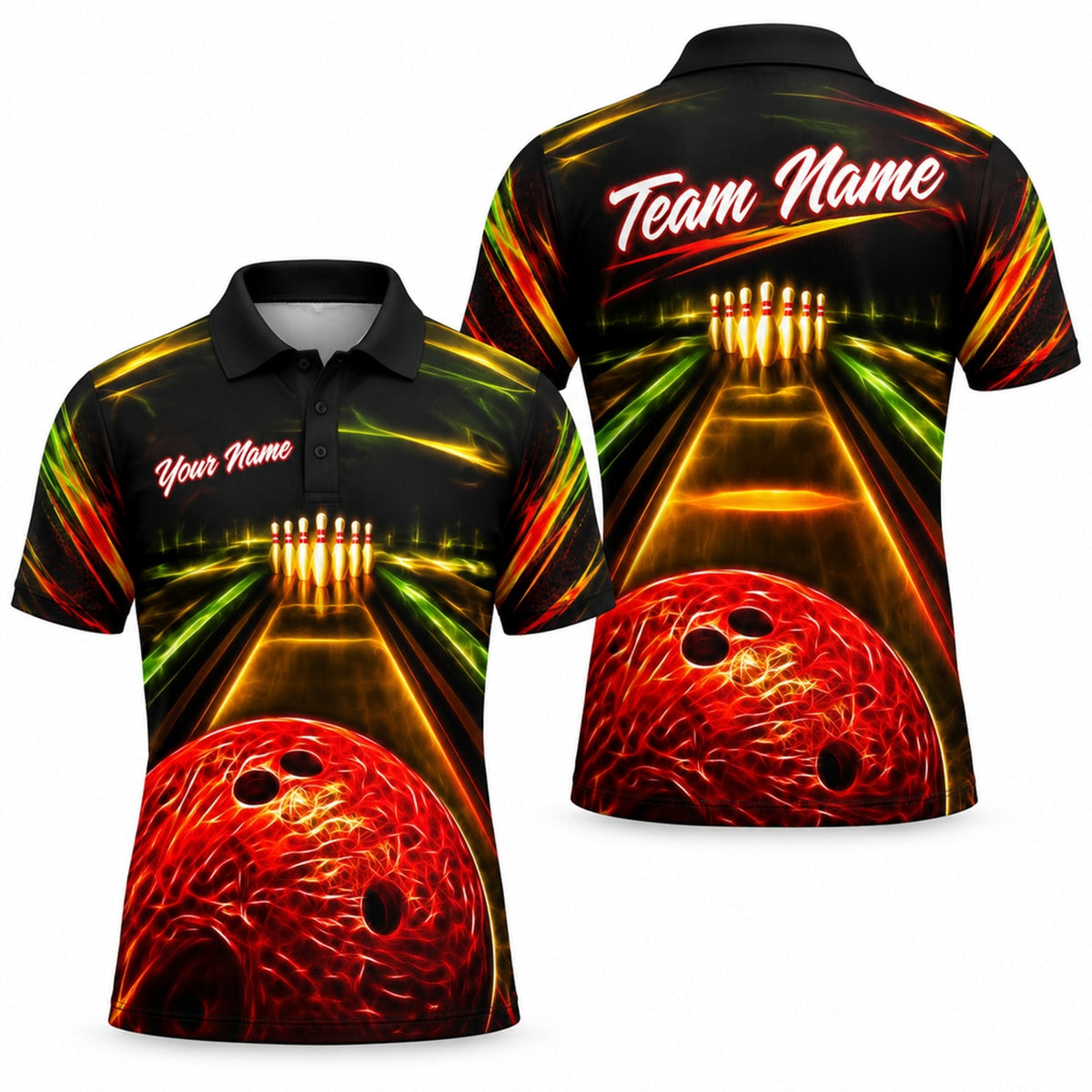 Bowling Ball Lane Strike Graphic Custom Bowling Polo Shirt