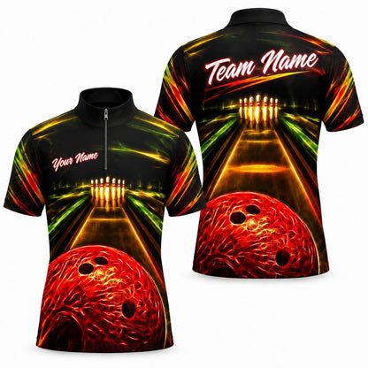 Bowling Ball Lane Strike Graphic Custom Bowling Polo Shirt Jersey Zip 1 4 Collar