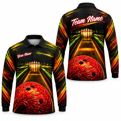 Bowling Ball Lane Strike Graphic Custom Bowling Polo Shirt Long Sleeve Polo