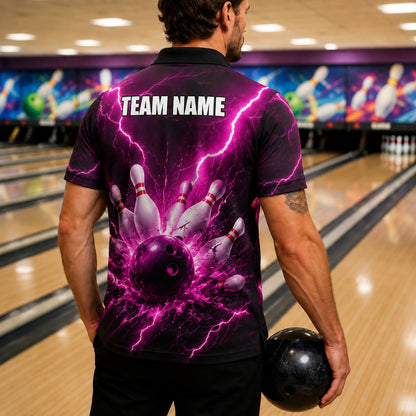 Bowling Ball Lightning Burst Custom Bowling Polo Shirt Back View