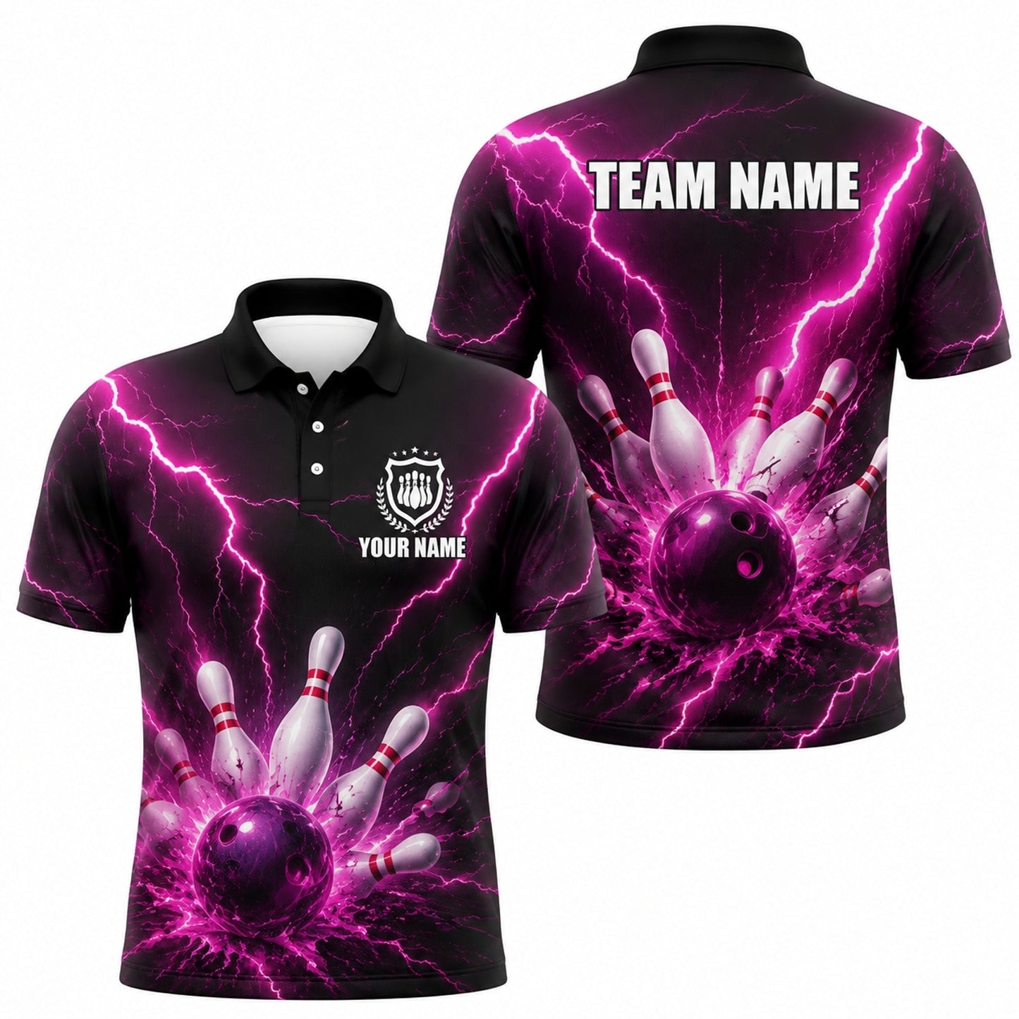 Bowling Ball Lightning Burst Custom Bowling Polo Shirt