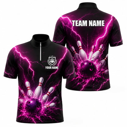 Bowling Ball Lightning Burst Custom Bowling Polo Shirt Jersey Zip 1 4 Collar