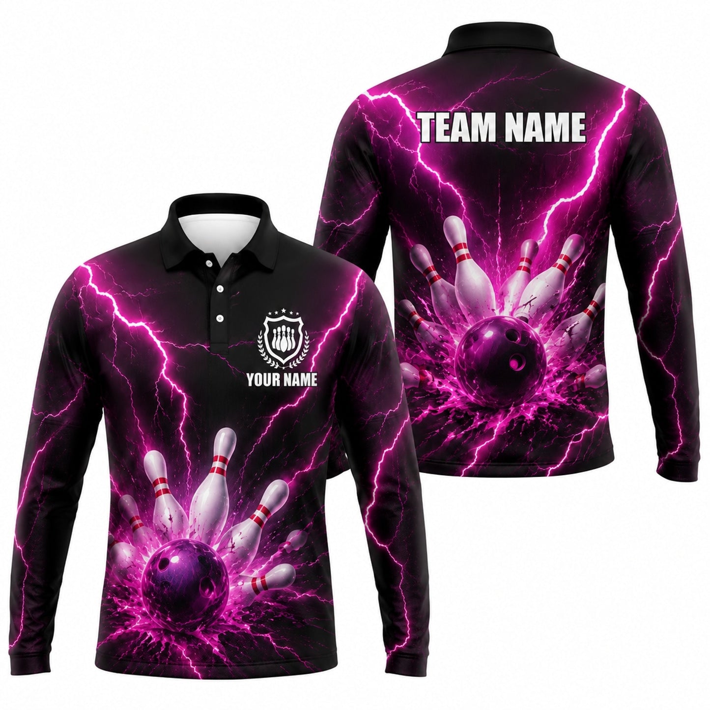 Bowling Ball Lightning Burst Custom Bowling Polo Shirt Long Sleeve Polo