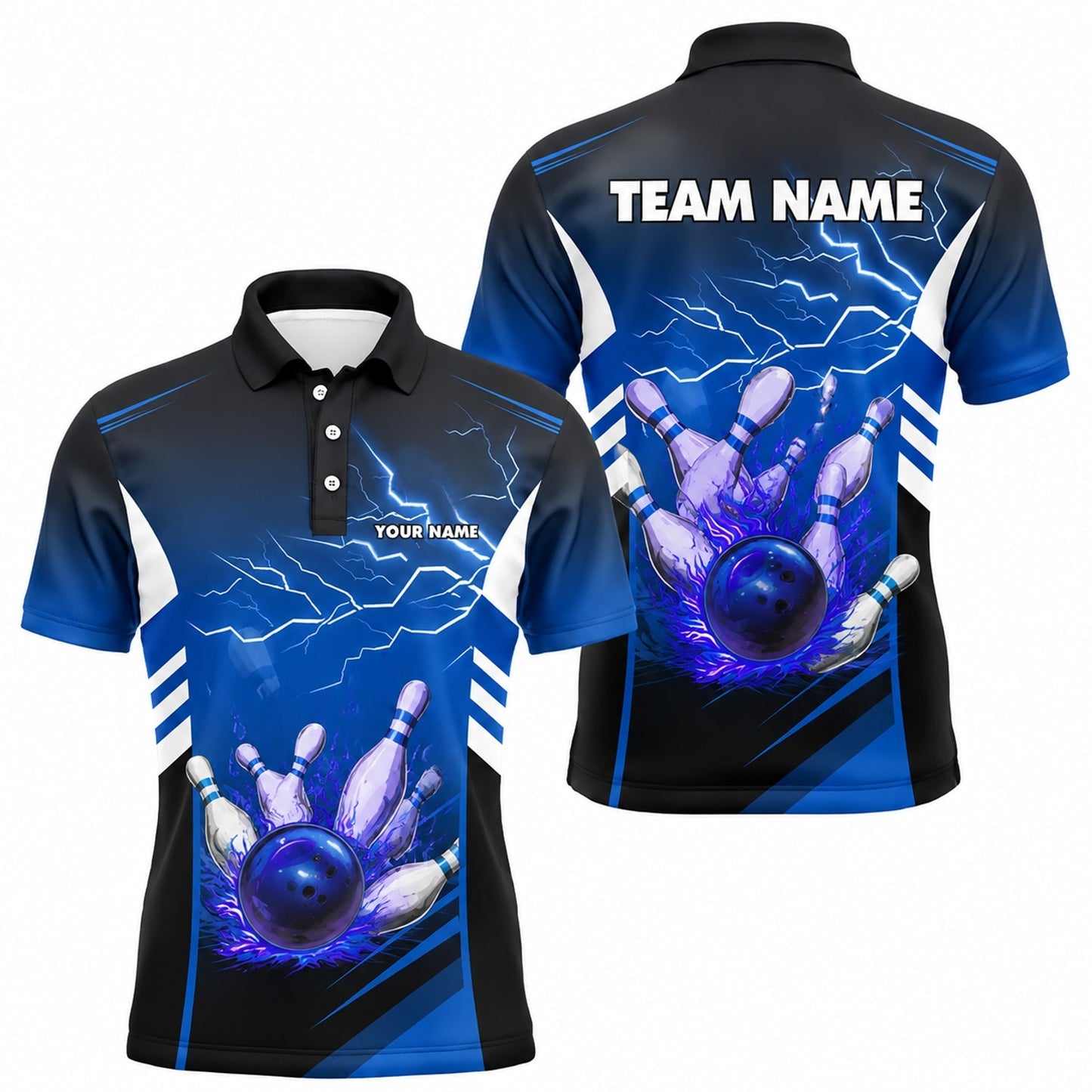 Bowling Ball Lightning Sport Custom Bowling Polo Shirt