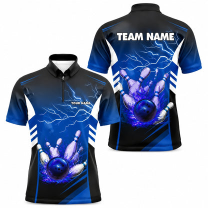 Bowling Ball Lightning Sport Custom Bowling Polo Shirt Jersey Zip 1 4 Collar