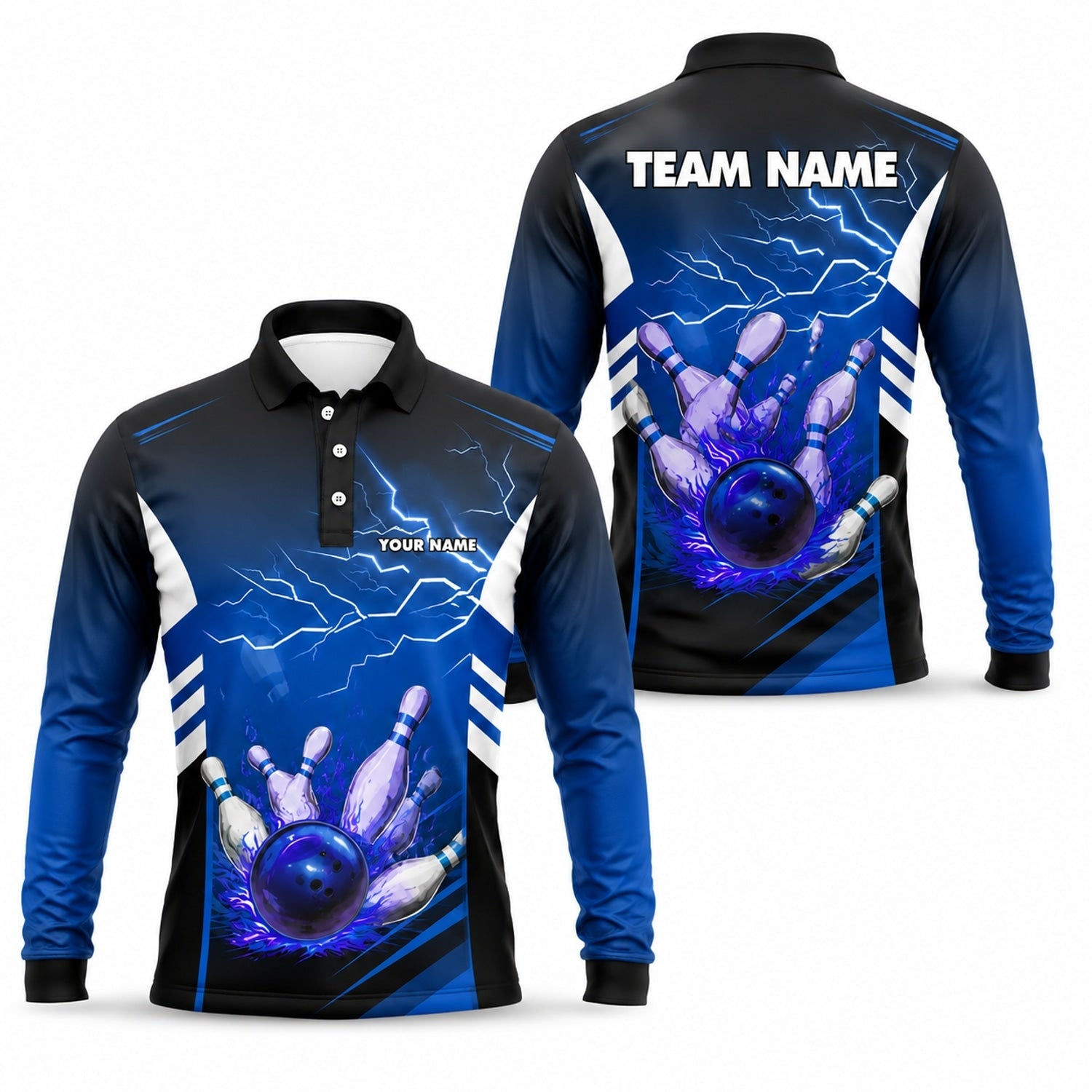 Bowling Ball Lightning Sport Custom Bowling Polo Shirt Long Sleeve Polo