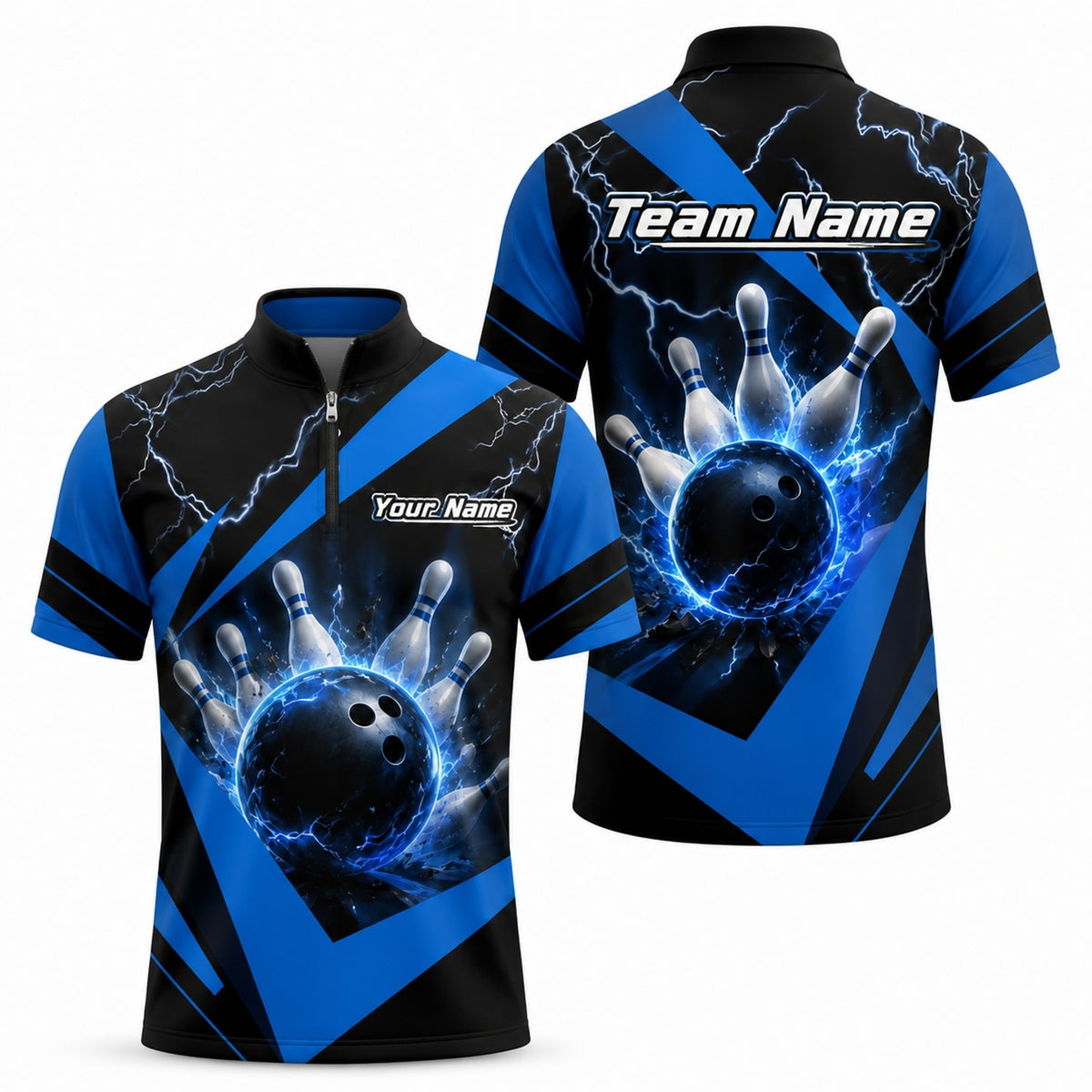 Bowling Ball Lightning Sport Personalized Bowling Polo Shirt Jersey Zip 1 4 Collar