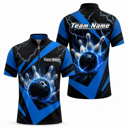 Bowling Ball Lightning Sport Personalized Bowling Polo Shirt Jersey Zip 1 4 Collar