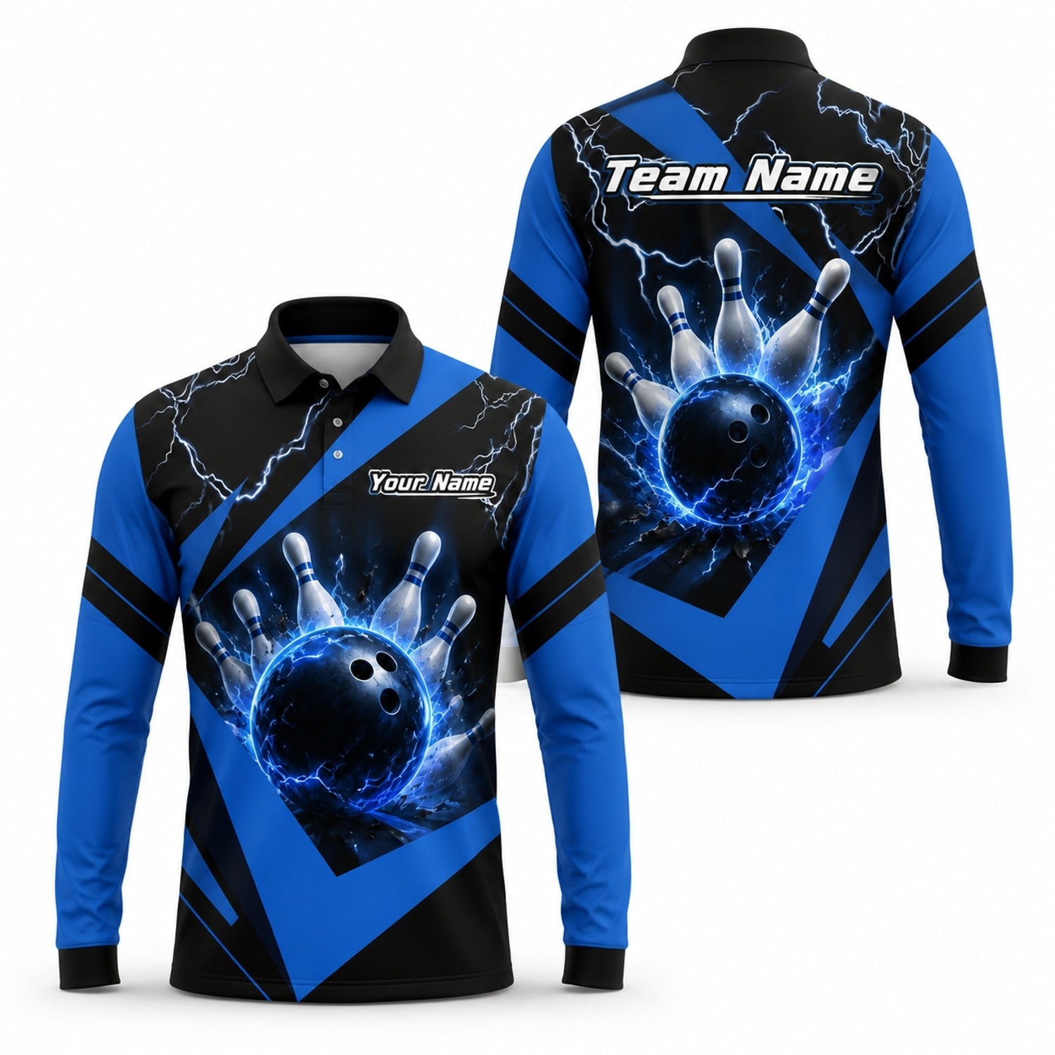 Bowling Ball Lightning Sport Personalized Bowling Polo Shirt Long Sleeve Polo