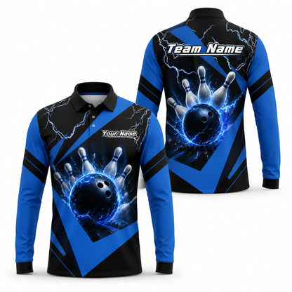 Bowling Ball Lightning Sport Personalized Bowling Polo Shirt Long Sleeve Polo
