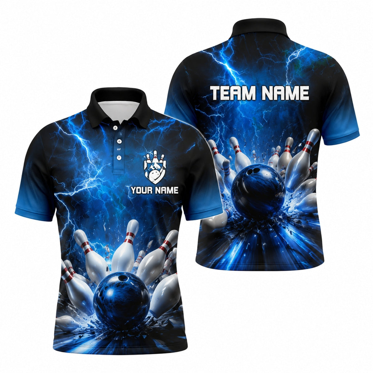 Bowling Ball Lightning Strike Custom Bowling Polo Shirt
