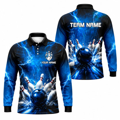 Bowling Ball Lightning Strike Custom Bowling Polo Shirt Long Sleeve Polo