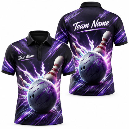 Bowling Ball Lightning Strike Graphic Custom Bowling Polo Shirt