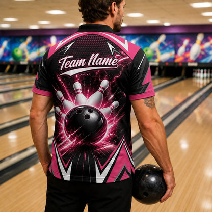 Bowling Ball Lightning Strike Personalized Bowling Polo Shirt Back View