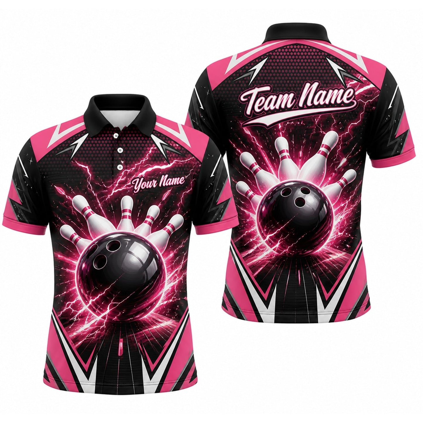 Bowling Ball Lightning Strike Personalized Bowling Polo Shirt