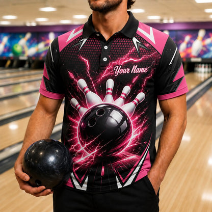 Bowling Ball Lightning Strike Personalized Bowling Polo Shirt Front View