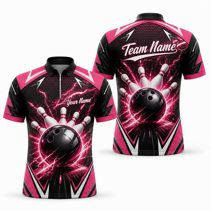 Bowling Ball Lightning Strike Personalized Bowling Polo Shirt Jersey Zip 1 4 Collar