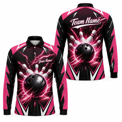 Bowling Ball Lightning Strike Personalized Bowling Polo Shirt Long Sleeve Polo