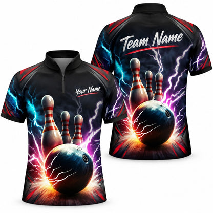 Bowling Ball Lightning Strike Sport Custom Bowling Polo Shirt Jersey Zip 1 4 Collar