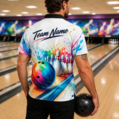 Bowling Ball Paint Splash Sport Personalized Bowling Polo Shirt Back View