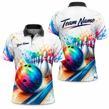 Bowling Ball Paint Splash Sport Personalized Bowling Polo Shirt