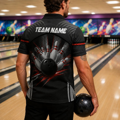 Bowling Ball Pin Smash Sport Personalized Bowling Polo Shirt Back View