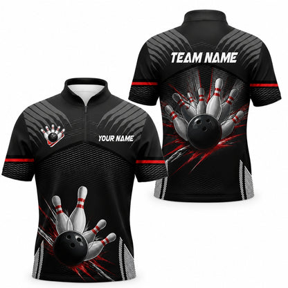 Bowling Ball Pin Smash Sport Personalized Bowling Polo Shirt Jersey Zip 1 4 Collar